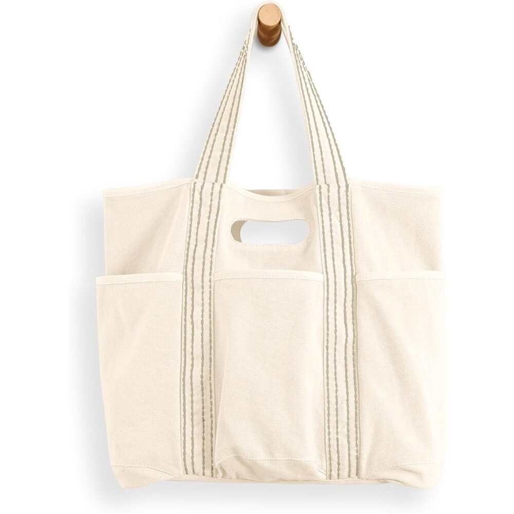 Oversized 29L Ivory Canvas Shoulder Bag - Stylish & Spacious for All Occasions
